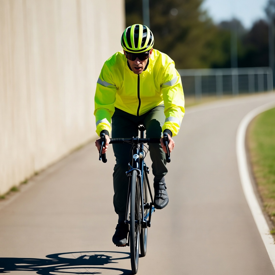 Man cycling in yellow hi-vis jacket Man cycling in yellow hi-vis jacket