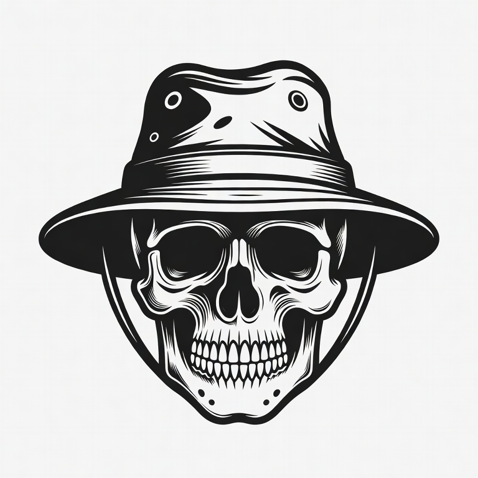 Skull Wearing Bucket Hat Skull Wearing Bucket Hat