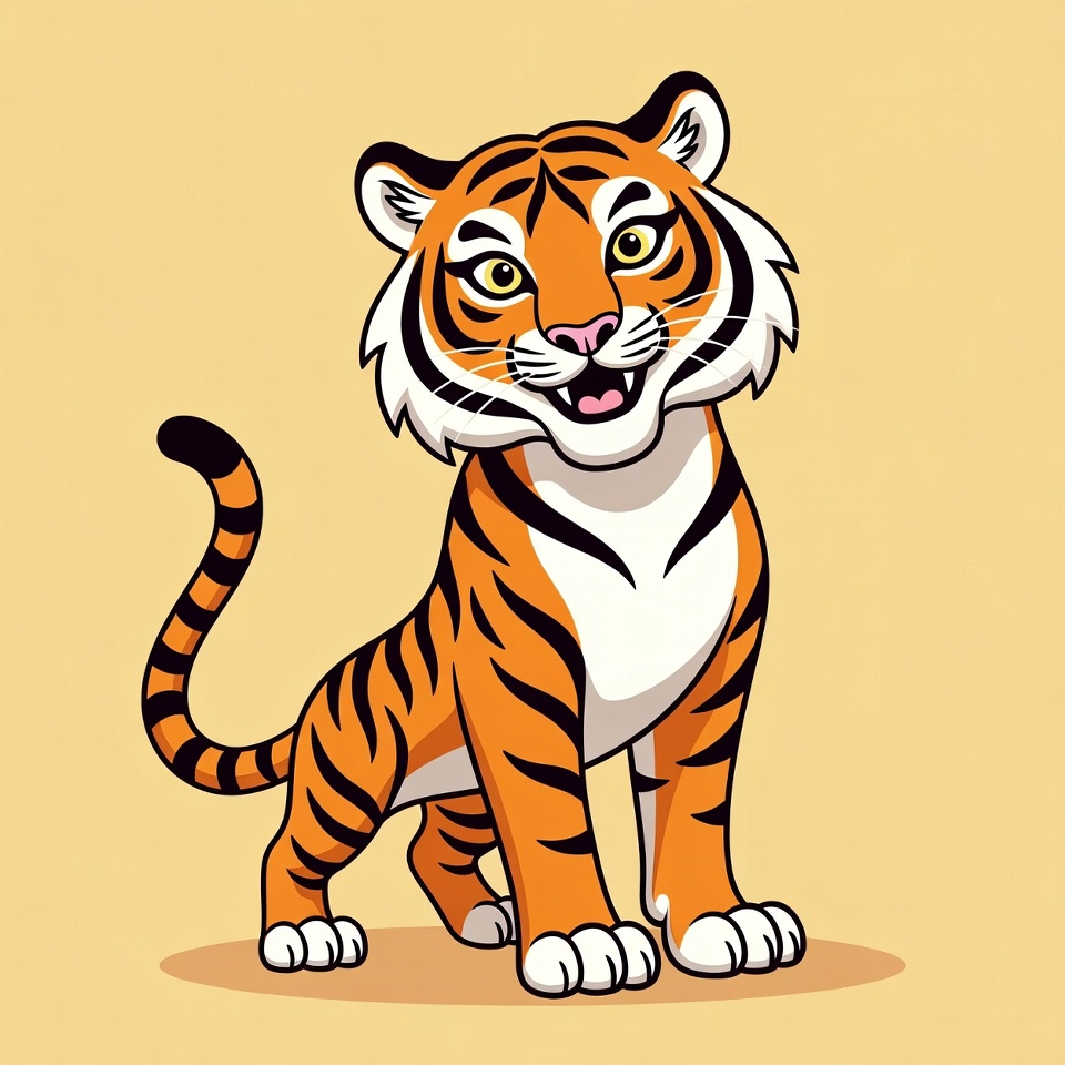 Cartoon tiger smiling on yellow background Cartoon tiger smiling on yellow background