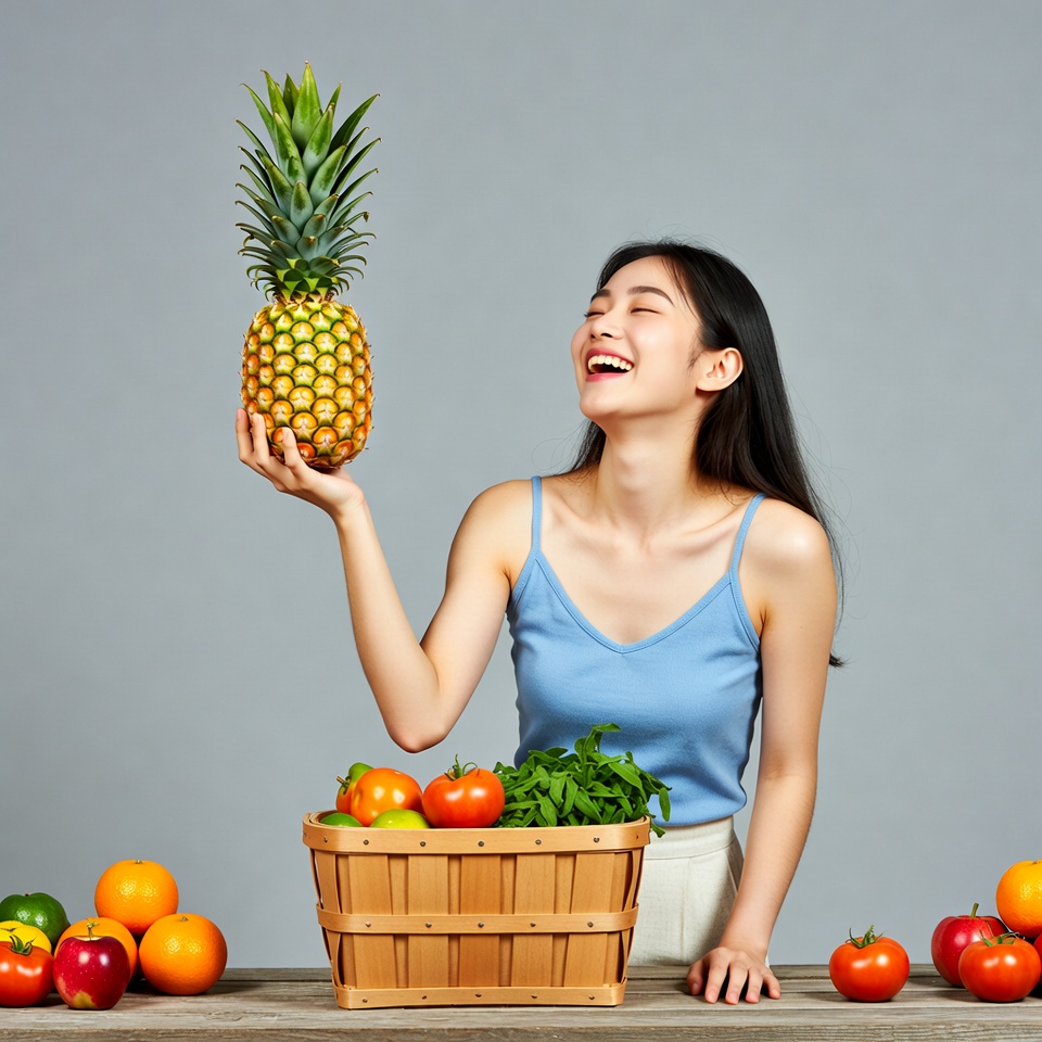 Asian woman holding pineapple Asian woman holding pineapple