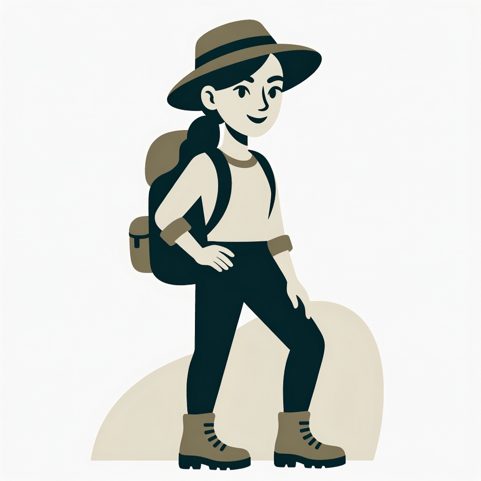 Woman hiker with backpack and hat Woman hiker with backpack and hat