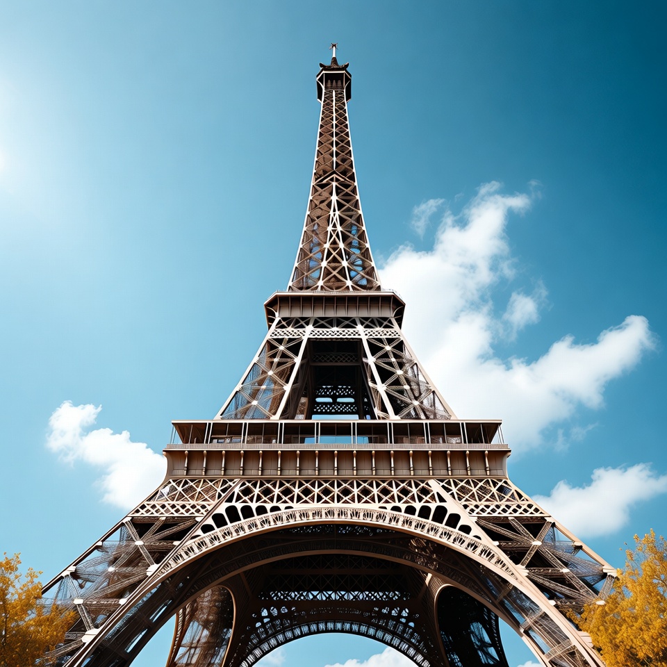 Eiffel Tower against blue sky Eiffel Tower against blue sky