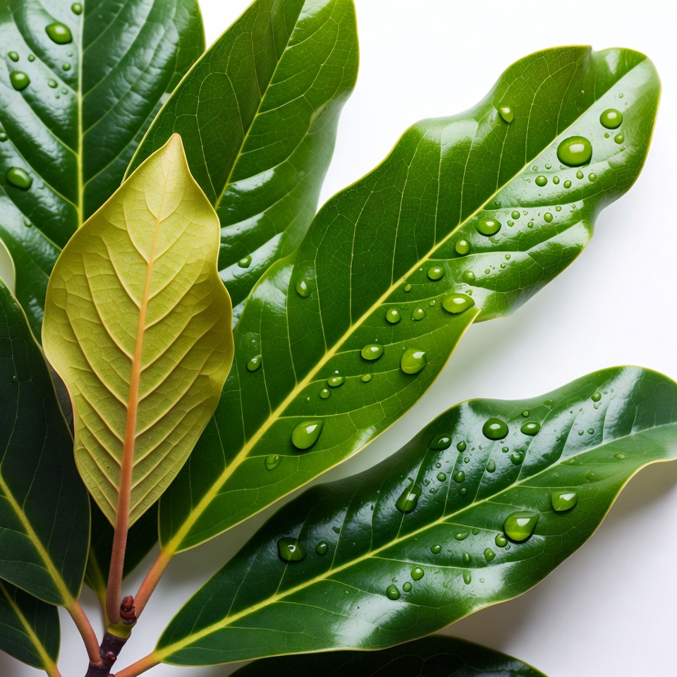 Green leaves with water droplets Green leaves with water droplets
