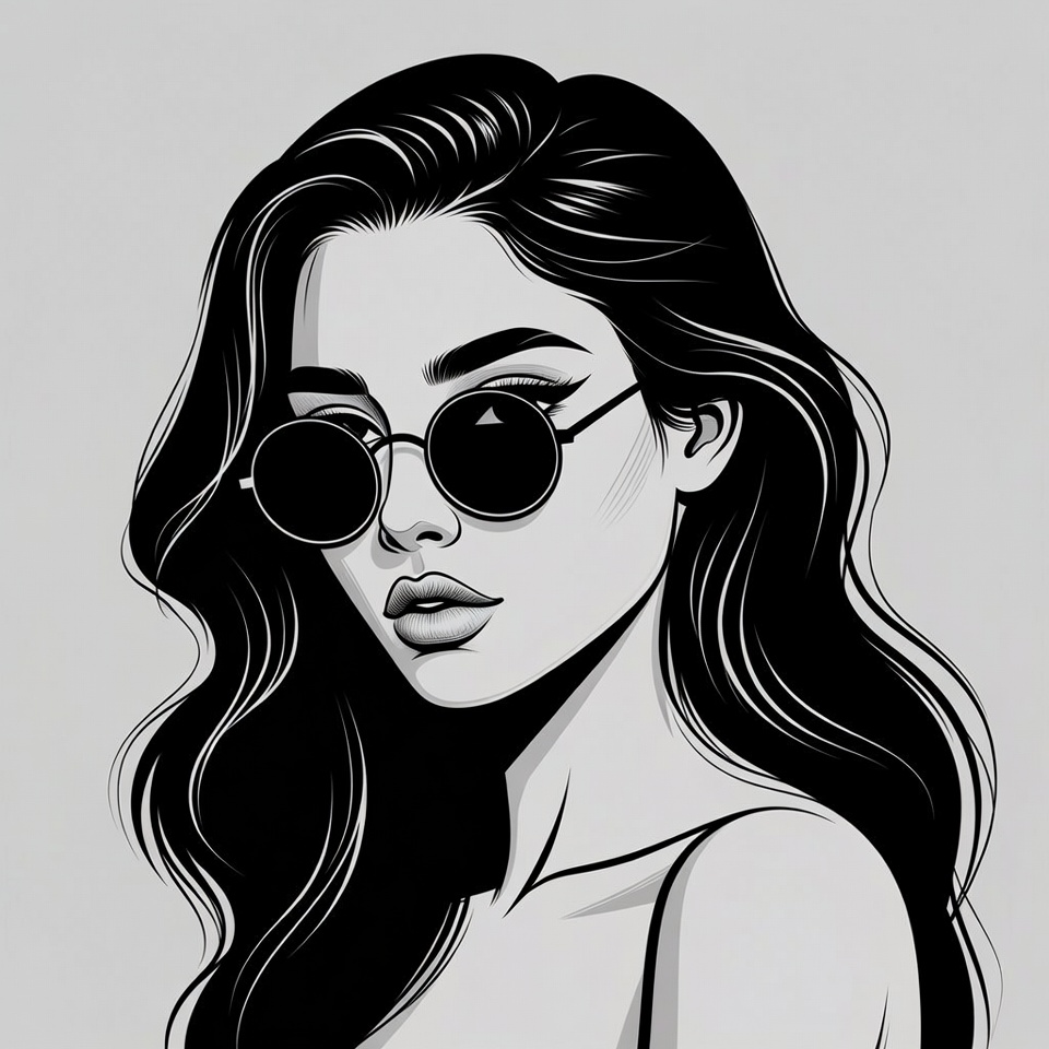 Woman with round sunglasses illustration Woman with round sunglasses illustration