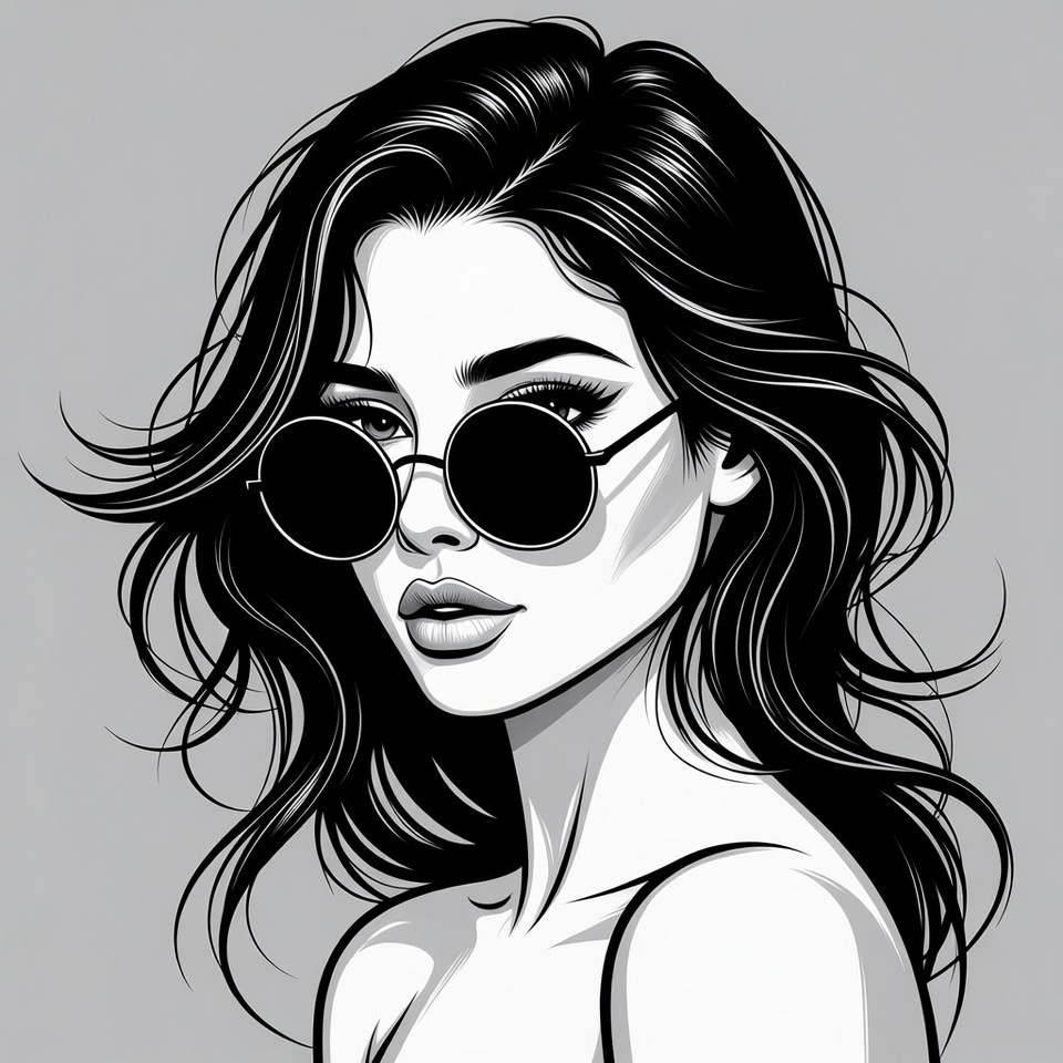 Woman with round sunglasses illustration Woman with round sunglasses illustration