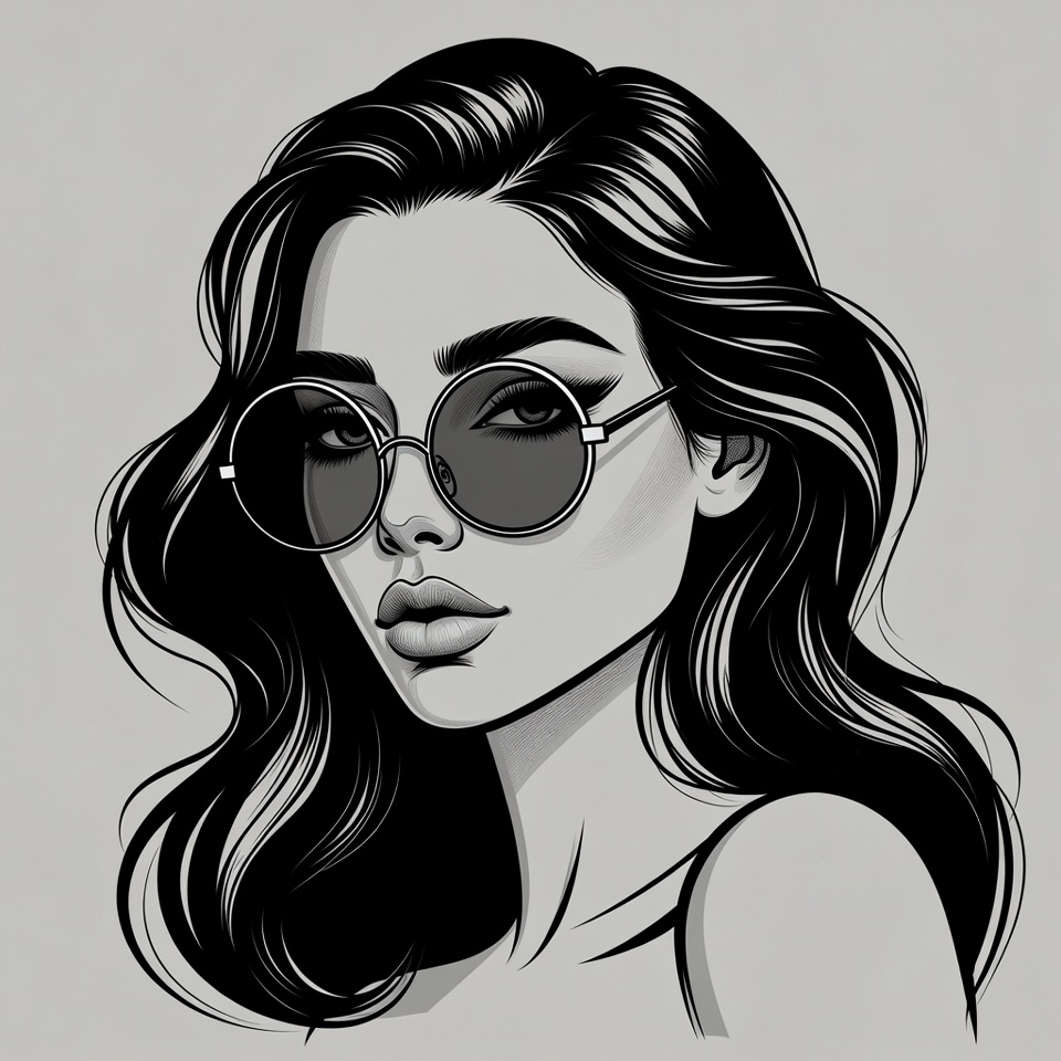 Woman with round sunglasses illustration Woman with round sunglasses illustration