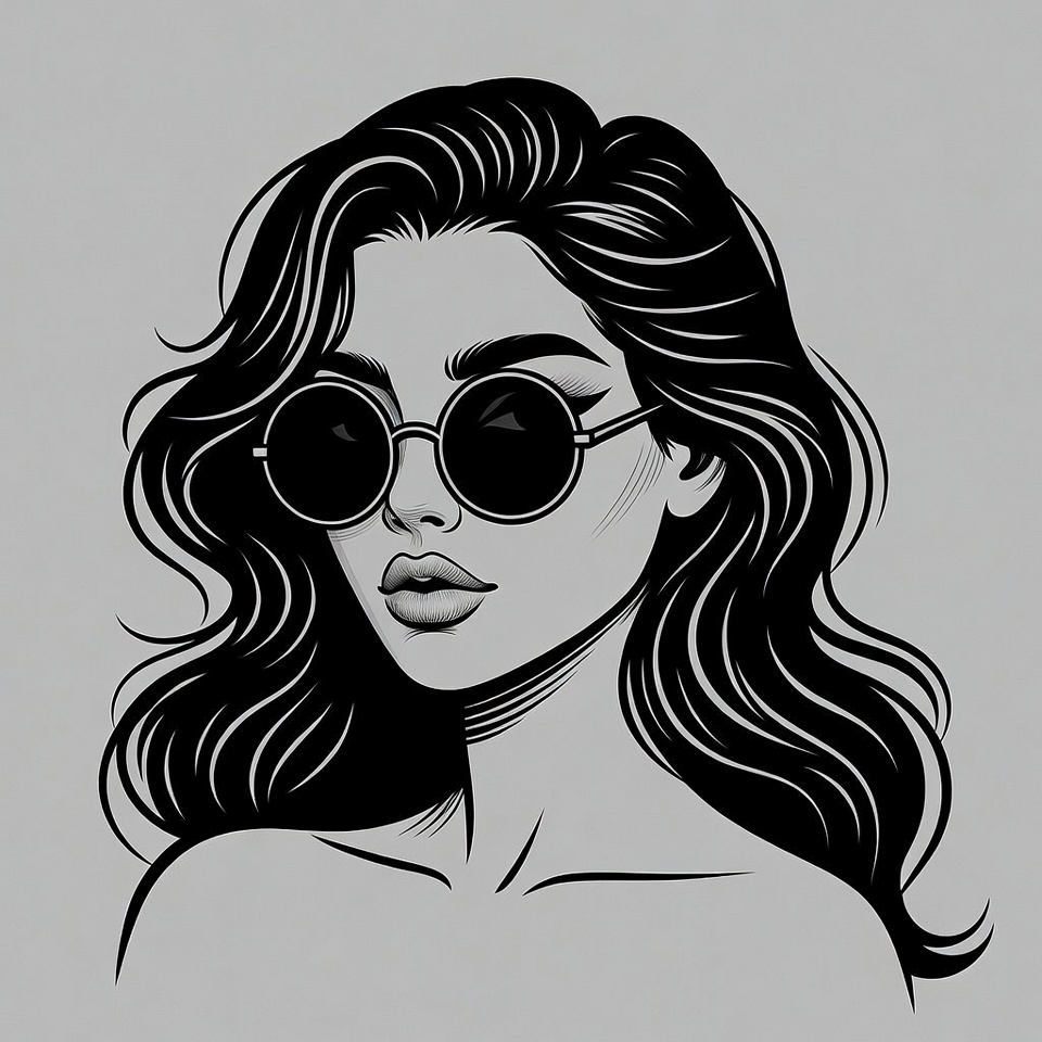 Woman with round sunglasses illustration Woman with round sunglasses illustration