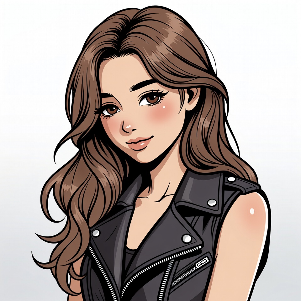 Anime girl in black leather vest Anime girl in black leather vest