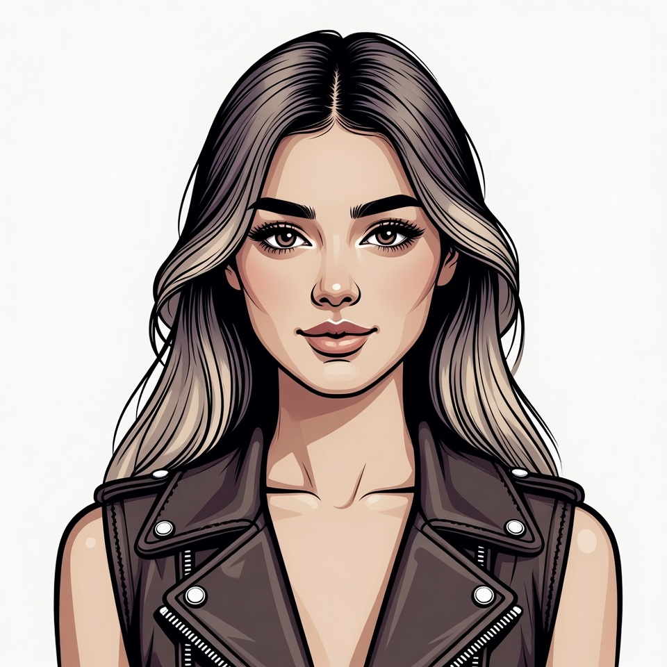 Woman in leather vest illustration Woman in leather vest illustration