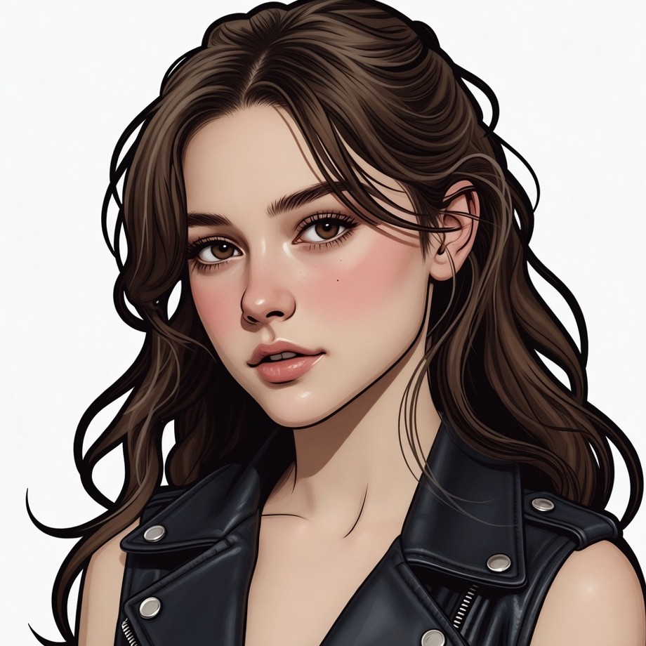 Woman in leather vest portrait Woman in leather vest portrait