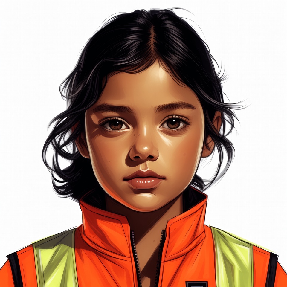 Young Asian girl in orange safety vest Young Asian girl in orange safety vest