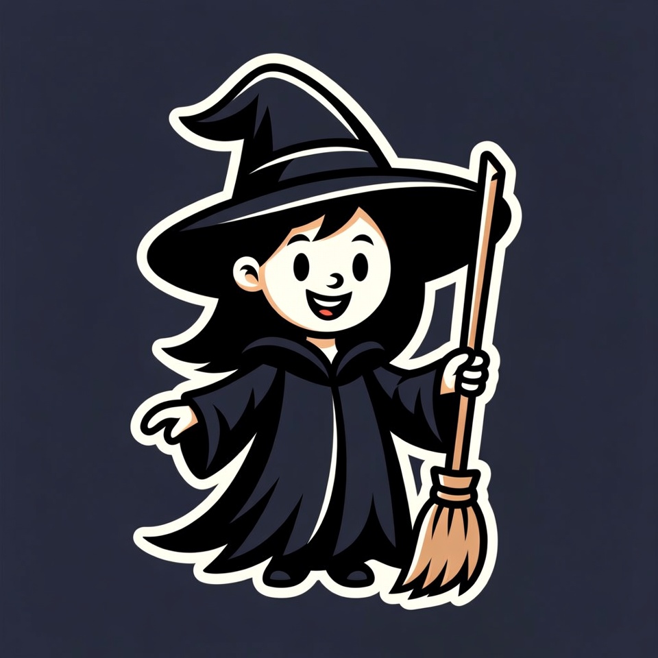 Cute cartoon witch girl with broom Cute cartoon witch girl with broom