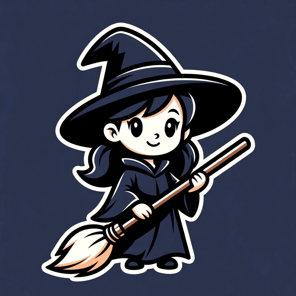 Cute cartoon witch girl with broom Cute cartoon witch girl with broom