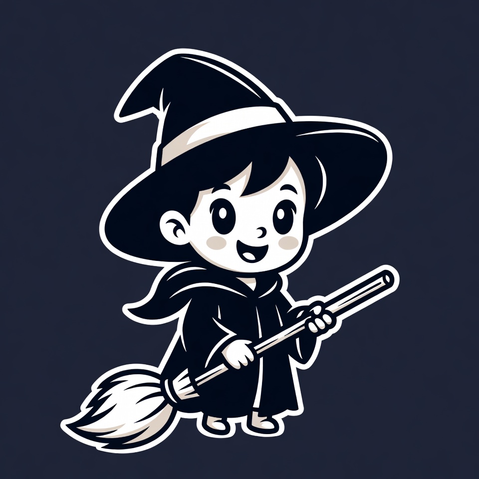 Cute cartoon witch girl with broom Cute cartoon witch girl with broom