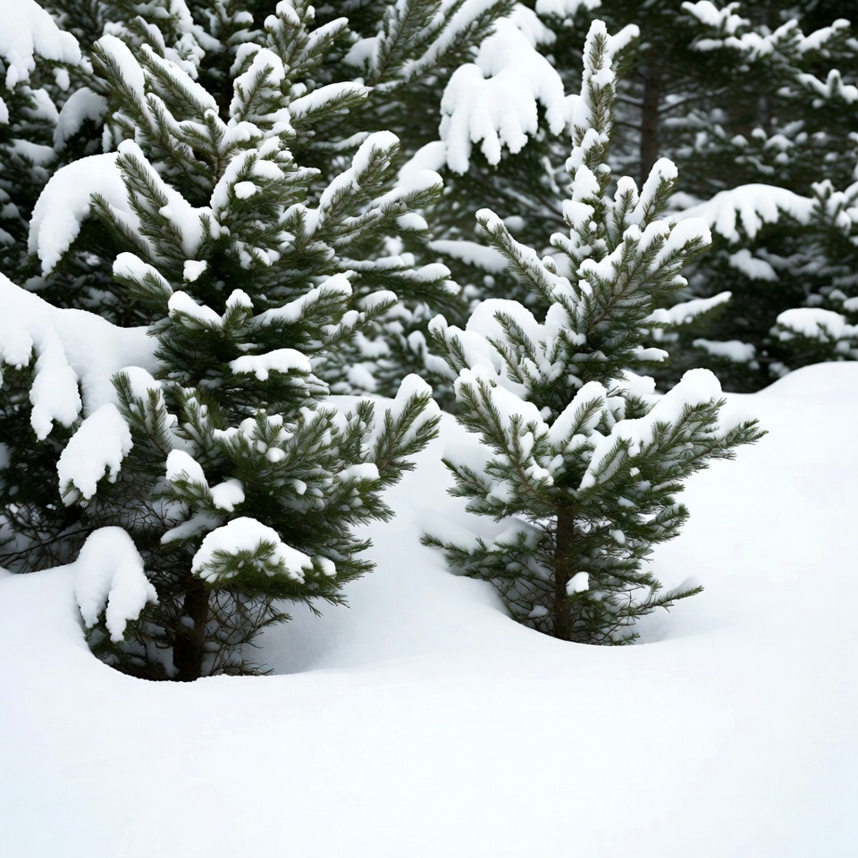 Snow-covered pine trees in winter Snow-covered pine trees in winter