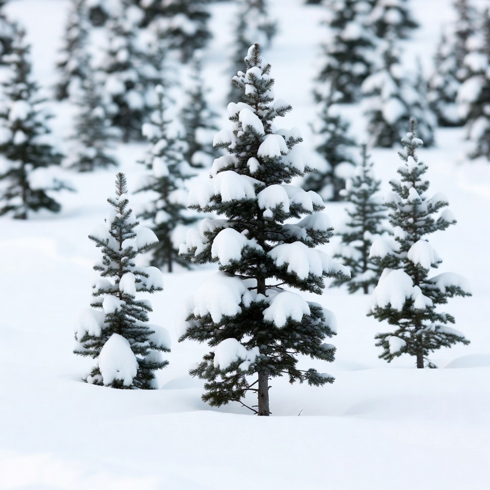 Snow-covered pine trees in winter forest Snow-covered pine trees in winter forest