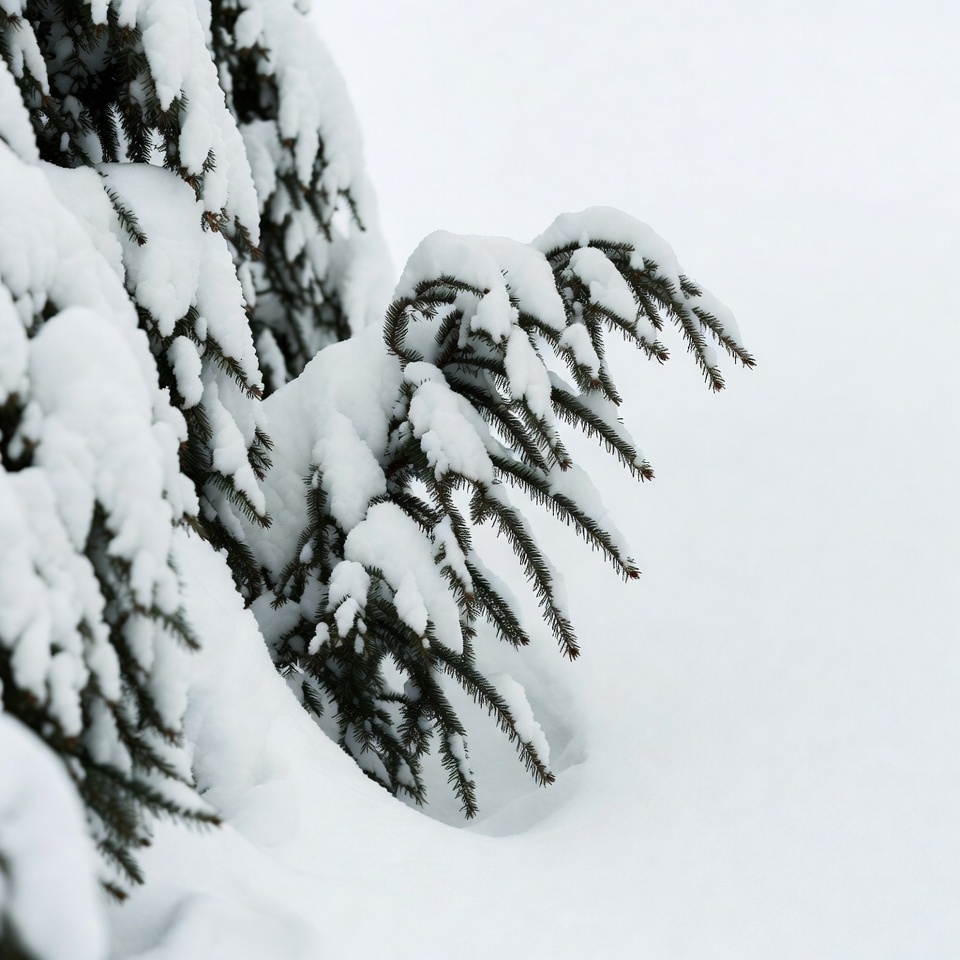 Snow-covered pine tree branches Snow-covered pine tree branches