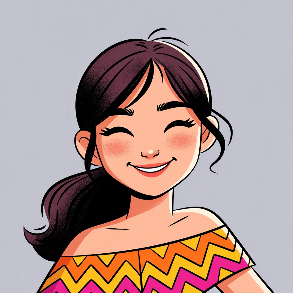 Smiling Asian woman in zigzag top Smiling Asian woman in zigzag top