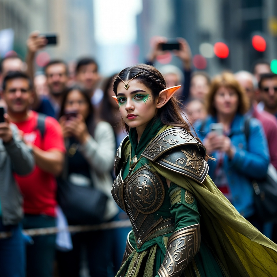 Elf woman in cosplay at street parade Elf woman in cosplay at street parade