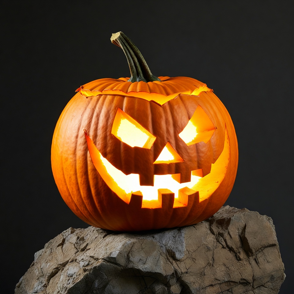 Lit Jack-o-Lantern on Rock Lit Jack-o-Lantern on Rock