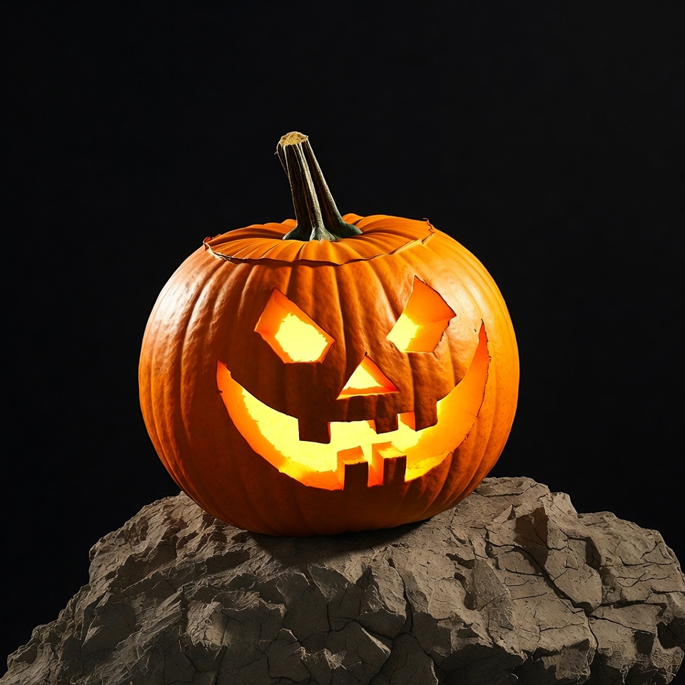 Lit Jack-o-Lantern on Rock Lit Jack-o-Lantern on Rock