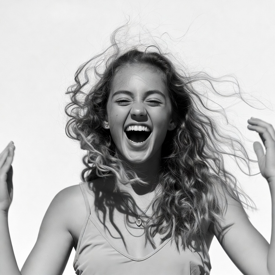 Teen girl laughing with curly hair Teen girl laughing with curly hair