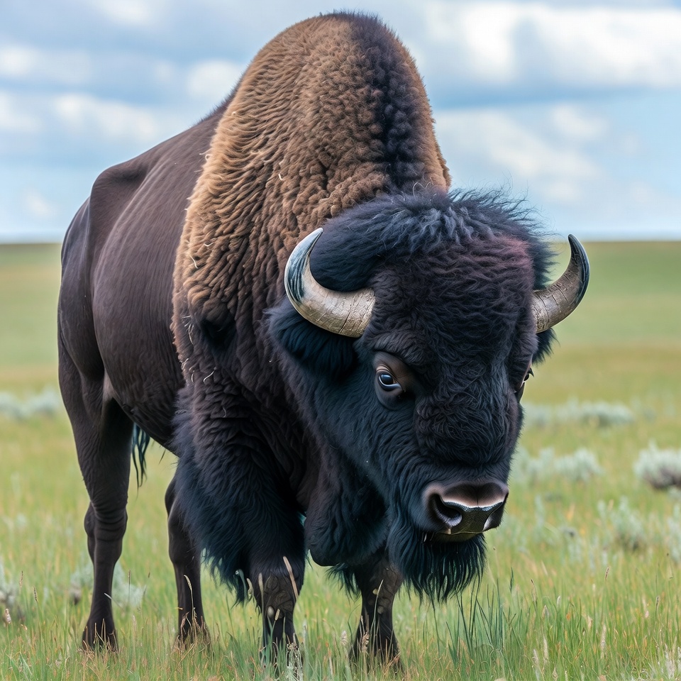 Bison standing in grassy field Bison standing in grassy field