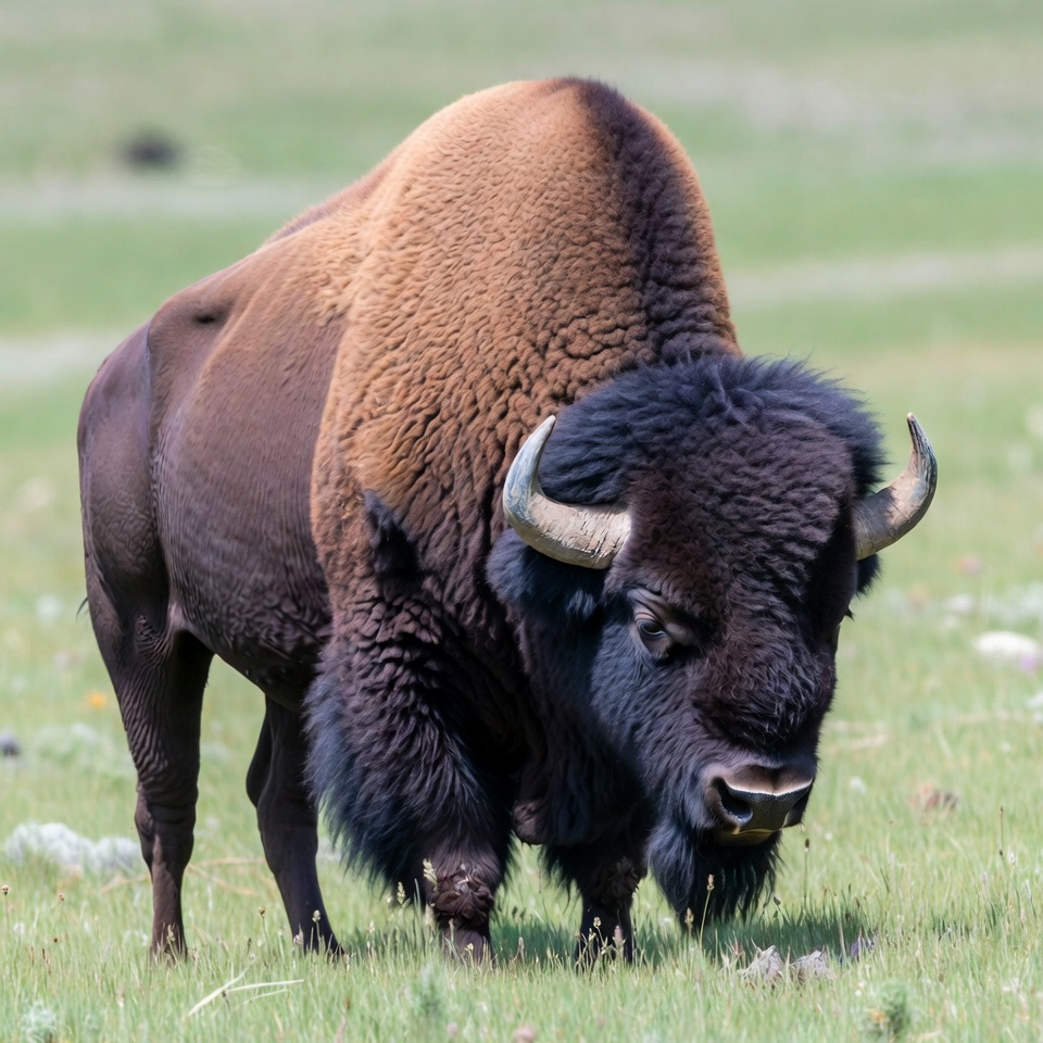 Bison grazing in green grassland Bison grazing in green grassland