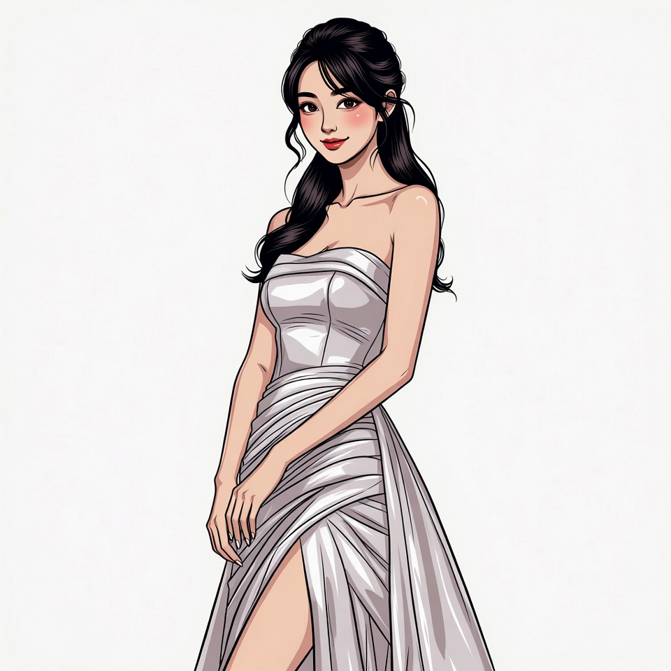 Asian woman in silver slit gown Asian woman in silver slit gown