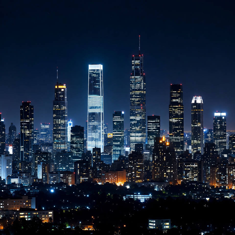 Night skyline with skyscrapers Night skyline with skyscrapers