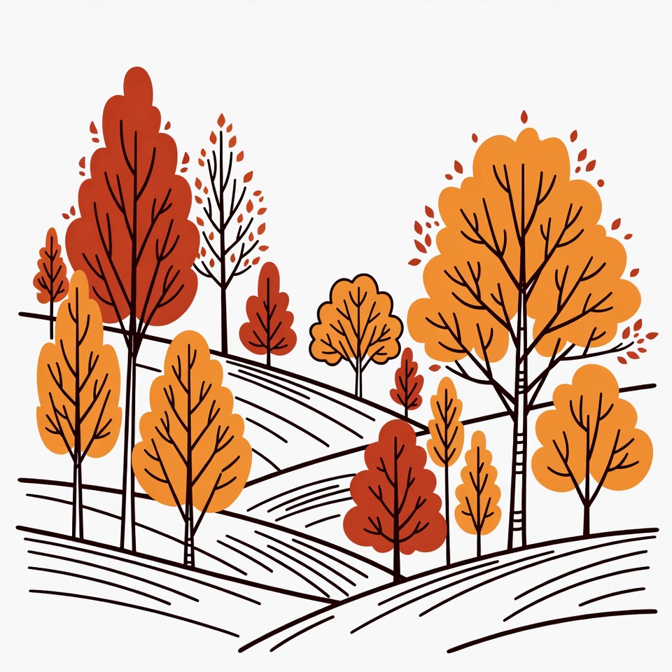 Autumn Trees on Hilly Landscape Illustration Autumn Trees on Hilly Landscape Illustration