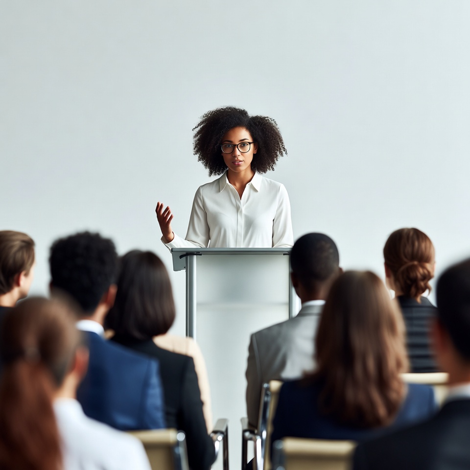 African-American woman speaking at podium African-American woman speaking at podium