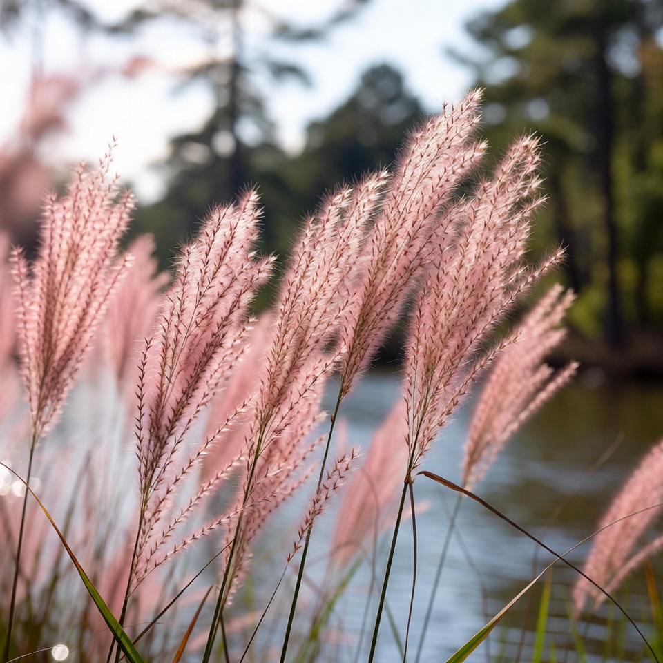Pink Fountain Grass by Lake Pink Fountain Grass by Lake