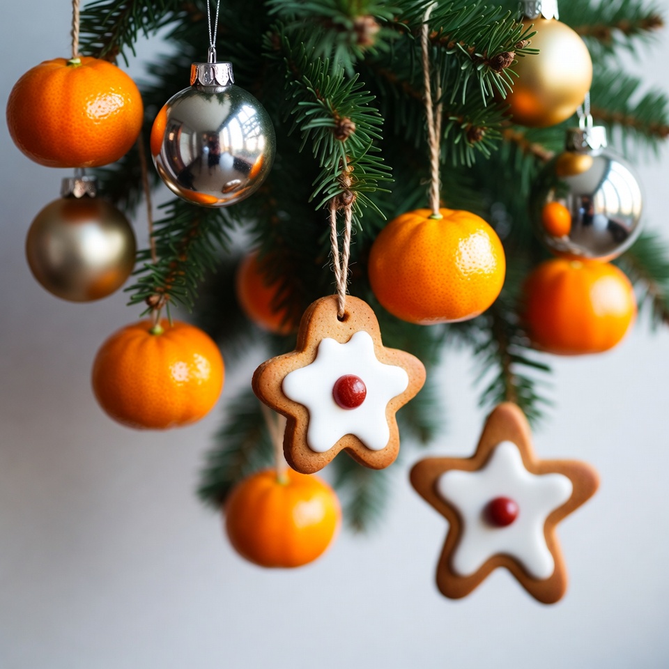 Christmas tree with oranges and ornaments Christmas tree with oranges and ornaments