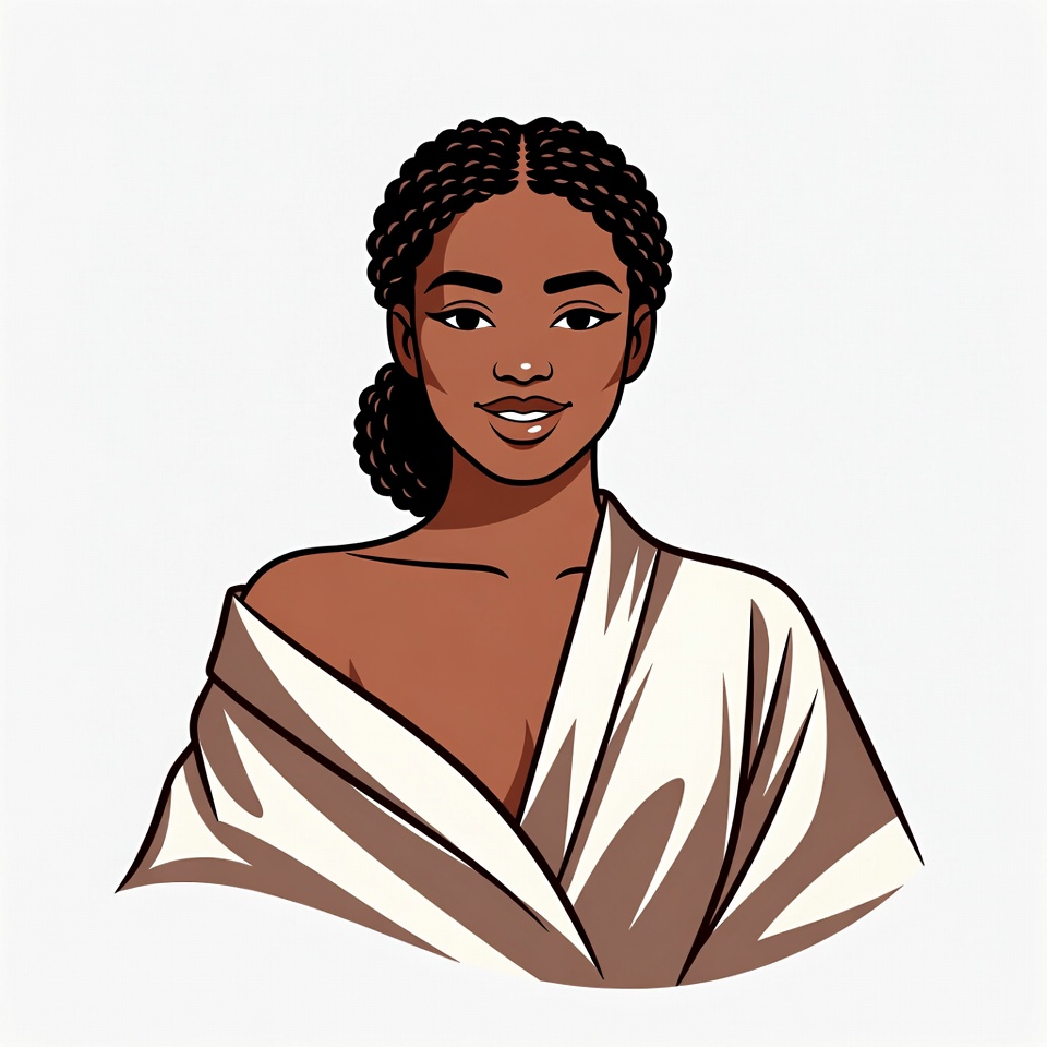 African-American woman in white off-shoulder robe African-American woman in white off-shoulder robe