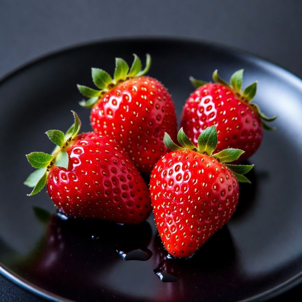 Fresh Strawberries on Black Plate Fresh Strawberries on Black Plate
