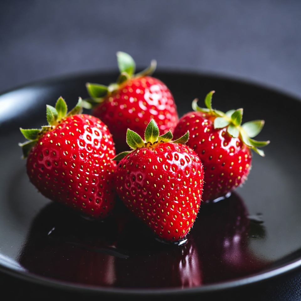 Fresh Strawberries on Black Plate Fresh Strawberries on Black Plate