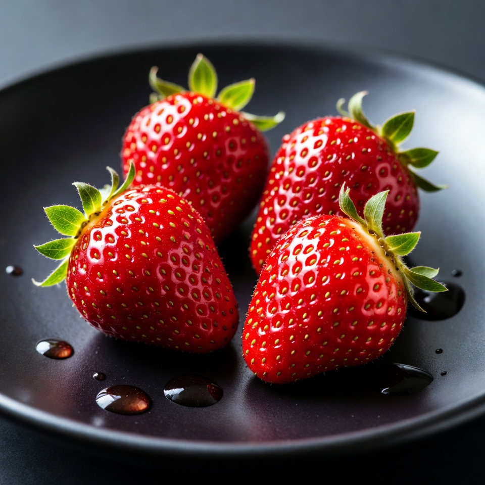 Fresh Strawberries on Black Plate Fresh Strawberries on Black Plate
