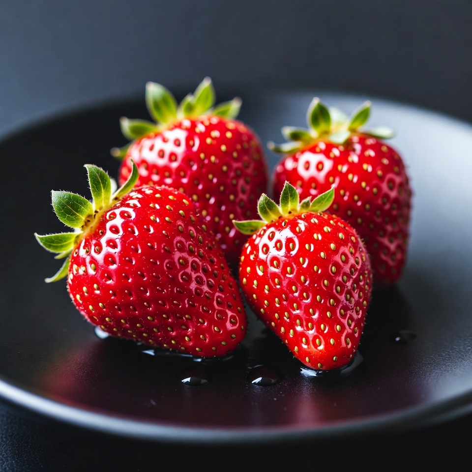 Fresh Strawberries on Black Plate Fresh Strawberries on Black Plate