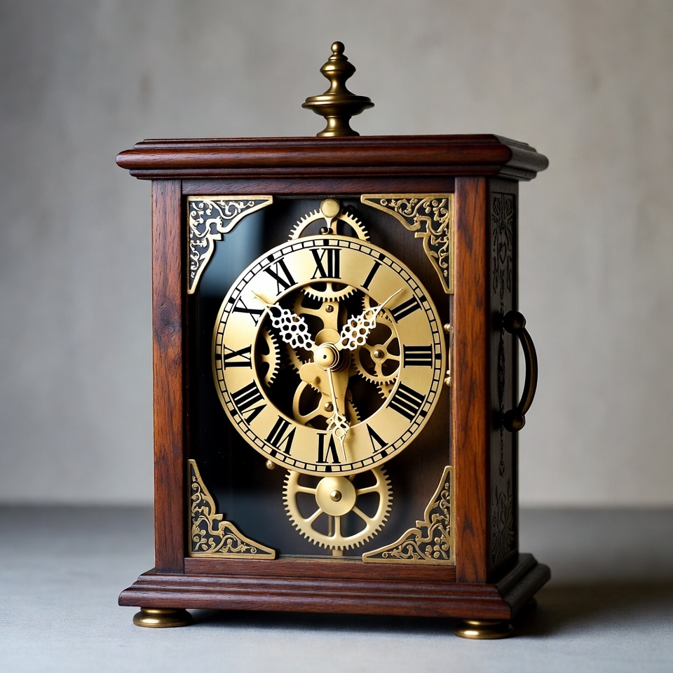 Vintage Wooden Clock with Exposed Gears Vintage Wooden Clock with Exposed Gears