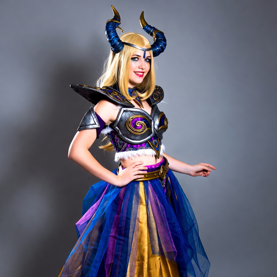 Blonde woman in Viking cosplay armor Blonde woman in Viking cosplay armor