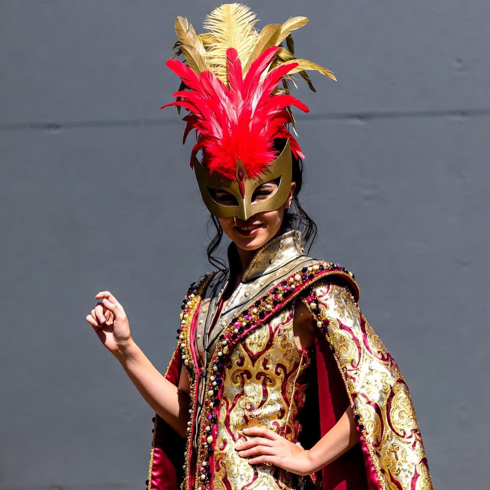 Woman in red feather carnival mask Woman in red feather carnival mask
