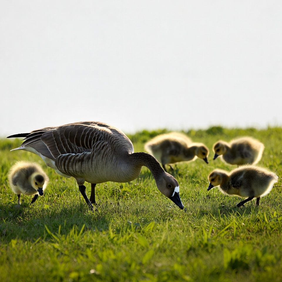 Mother Goose with Goslings in Grass Mother Goose with Goslings in Grass