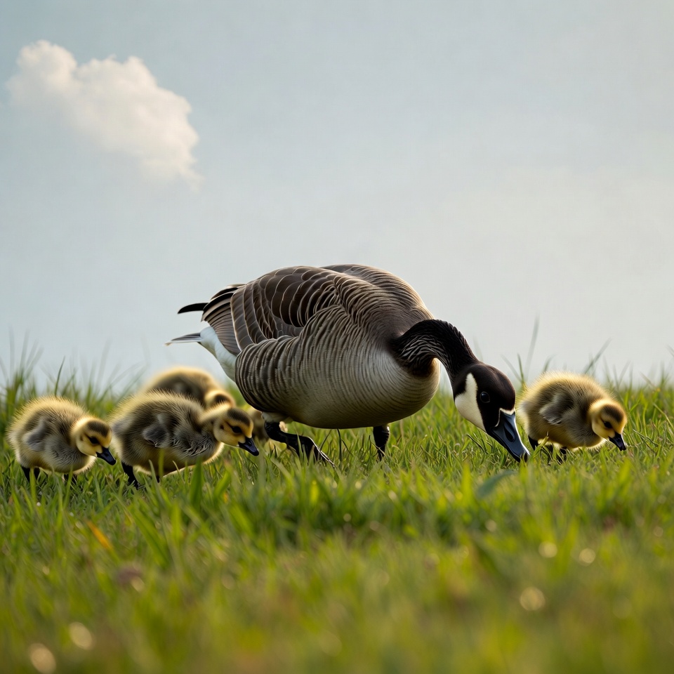 Canada Goose with Goslings in Grass Canada Goose with Goslings in Grass