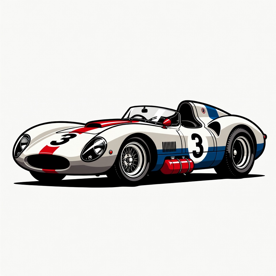 White Jaguar D-Type Race Car Illustration White Jaguar D-Type Race Car Illustration