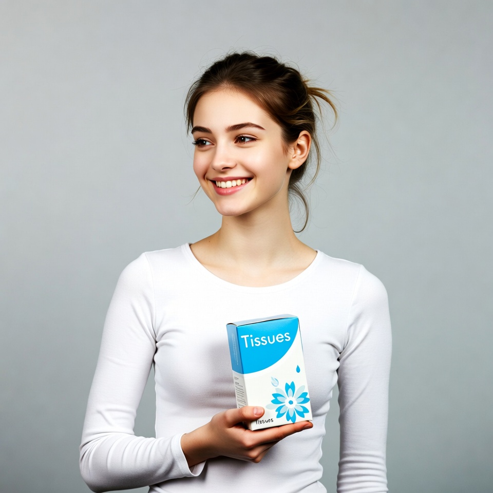 Young woman holding tissues box Young woman holding tissues box