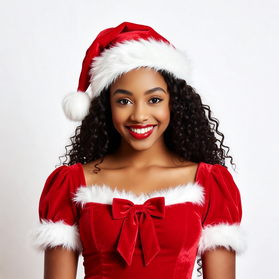 African-American woman in Santa hat African-American woman in Santa hat