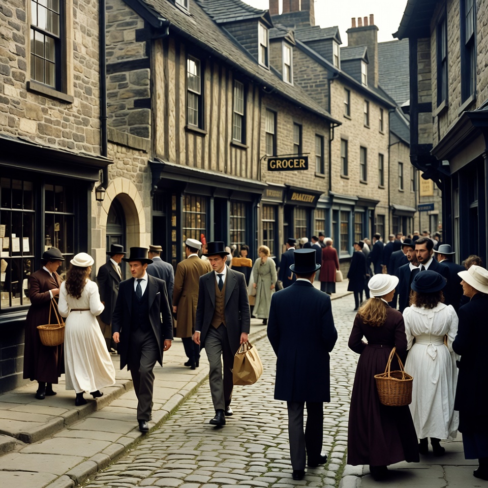 Victorian Street Market with Pedestrians Victorian Street Market with Pedestrians