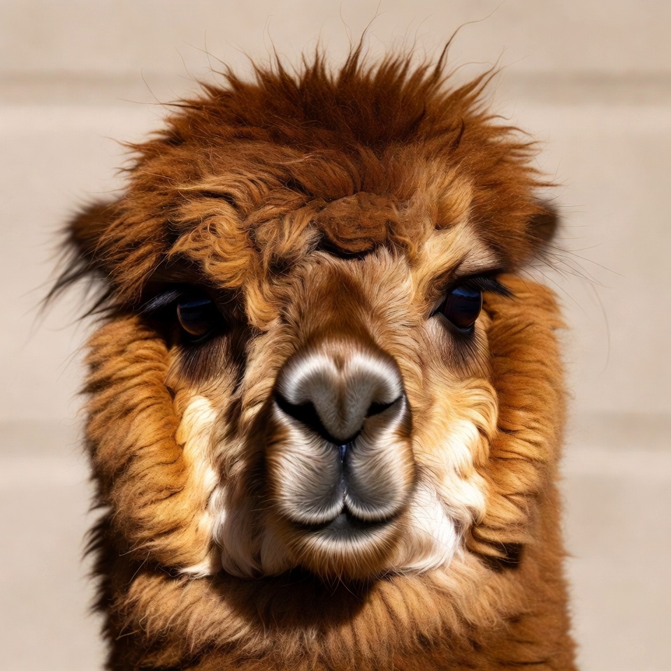 Closeup of fluffy alpaca face Closeup of fluffy alpaca face