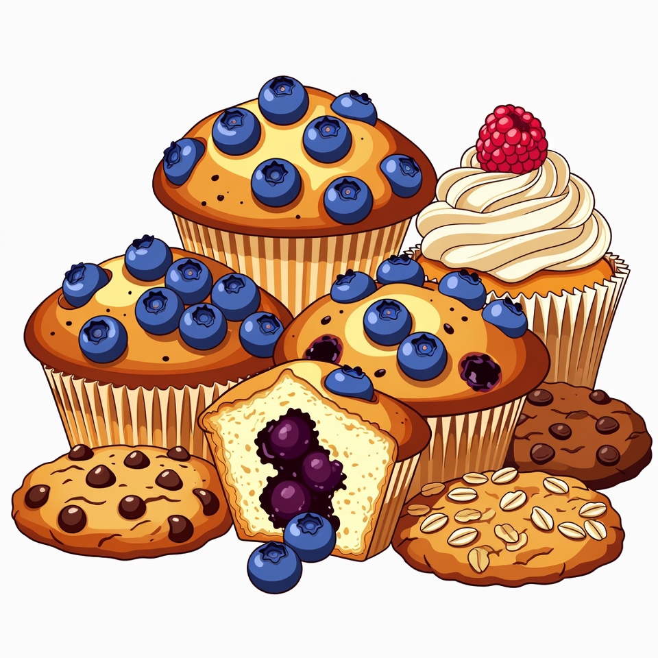 Assortment of Blueberry Muffins and Cookies Assortment of Blueberry Muffins and Cookies